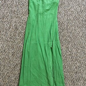SNDYS Green Strapless Linen Maxi Dress with Slit | Size M